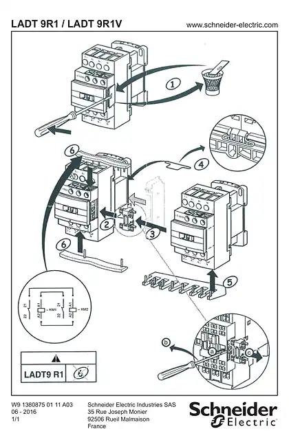 schneider施耐德LADT 9R1 _ LADT 9R1V Connection kit for 3-pole reversing contactors up to 18.5 kW
